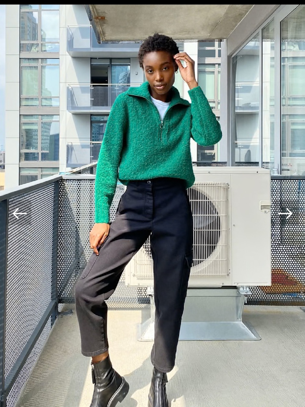 Wilfred Free Gwyneth Cropped Quarter-Zip Alpaca Blend Sweater in Forest Green